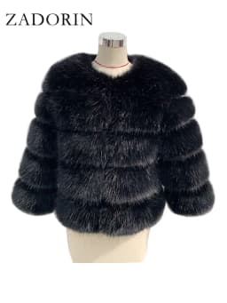 ZADORIN High Quality Faux Fox Fur Coat Women Luxury Fluffy Warm 3/4 Sleeve Fur Jacket for Women Winter Short Mink Coat Outerwear