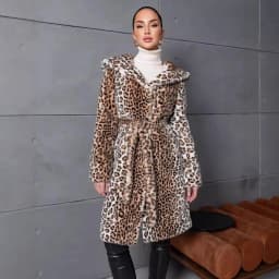 Women Faux Fur Long Coats Jackets Leopard Print Hooded Coat Thick Warm Y2k Streetwear Jacket Lace Up Belt Autumn Winter 2026