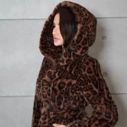 Faux Fur Women Long Coats Jackets Leopard Print Hooded Coat Y2k Streetwear Jacket Lace Up Belt Thick Warm Autumn Winter