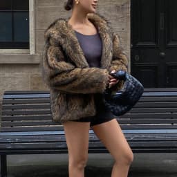 IG Women Hooded Furry Short Coat, Open Front Loose Oversized Jacket, Winter Warm Casual Outerwear Streetwear