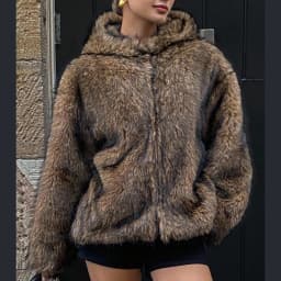 IG Women Hooded Furry Short Coat, Open Front Loose Oversized Jacket, Winter Warm Casual Outerwear Streetwear