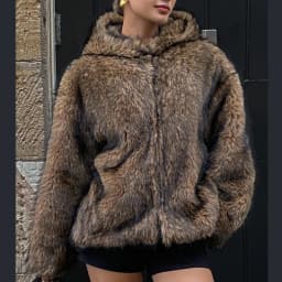 IG Women Hooded Furry Short Coat, Open Front Loose Oversized Jacket, Winter Warm Casual Outerwear Streetwear