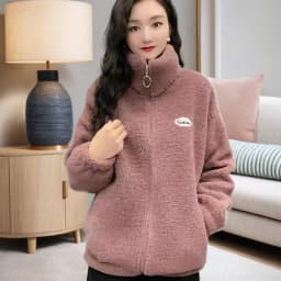 Women's Short Fleece Lined Thickened Woolen Coat Spring Autumn Winter Loose Fashionable Warm Cotton Jacket Top