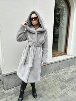 Women's Long Faux Mink Fur Coat Hooded Belted Artificial Fur Plush Thick Outerwear Warm and Stylish Oversize Lapel Jackets