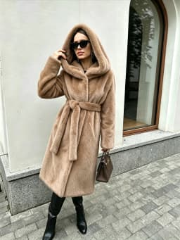 Women's Long Faux Mink Fur Coat Hooded Belted Artificial Fur Plush Thick Outerwear Warm and Stylish Oversize Lapel Jackets