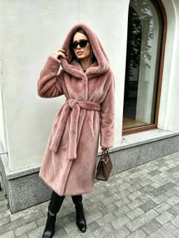 Women's Long Faux Mink Fur Coat Hooded Belted Artificial Fur Plush Thick Outerwear Warm and Stylish Oversize Lapel Jackets