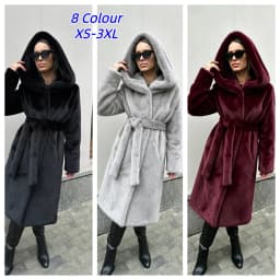 Women's Long Faux Mink Fur Coat Hooded Belted Artificial Fur Plush Thick Outerwear Warm and Stylish Oversize Lapel Jackets