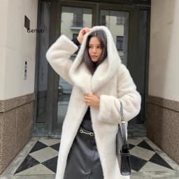 Women's Long Faux Mink Fur Coat Hooded Belted Artificial Fur Plush Thick Outerwear Warm and Stylish Oversize Lapel Jackets