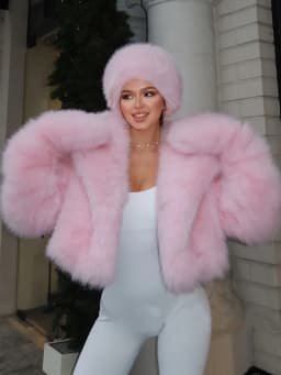 Y2k Winter Pink Imitation Fur Coat Elegant Big Fur Trim Hood Women's Jacket Warm Plush Cropped Sweet Lady Faux Fur Coat  2026