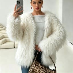 DEAT Fashion Fluffy Faux Fur Coat Women's Lapel Open Front Loose Fit Dark Brown Plush Jacket Winter New 7A6481