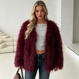DEAT Fashion Fluffy Faux Fur Coat Women's Lapel Open Front Loose Fit Dark Brown Plush Jacket Winter New 7A6481