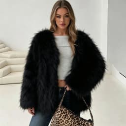 DEAT Fashion Fluffy Faux Fur Coat Women's Lapel Open Front Loose Fit Dark Brown Plush Jacket Winter New 7A6481