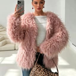 DEAT Fashion Fluffy Faux Fur Coat Women's Lapel Open Front Loose Fit Dark Brown Plush Jacket Winter New 7A6481
