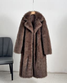 Tornova Autumn Winter Women Long Imitation Fur Coat Vintage High Quality Furry Overcoat Lapel Pocket 2025 Fashion Female Jacket