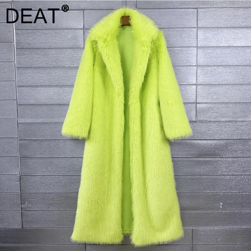 DEAT 2026 Winter New Fashion Faux Fur Coat For Women Solid Color High-end Casual Cardigan Long Jacket Female Trendy 11A05534