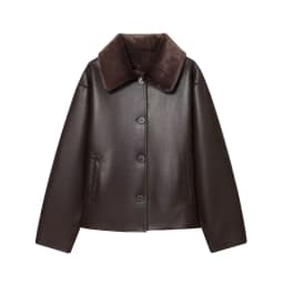 Women's Reversible Faux Leather Jacket, Faux Sherpa Coat, Lapel Button Up Outerwear, Loose Short Warm Winter Outwear, Streetwear