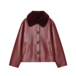 Women's Reversible Faux Leather Jacket, Faux Sherpa Coat, Lapel Button Up Outerwear, Loose Short Warm Winter Outwear, Streetwear