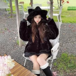 Japanese Sweet Long Sleeve Cat Ears Patchwork Coat Faux Fur Jacket Women Kawaii Y2k Vintage Hoodie Casual Autumn Winter 2026