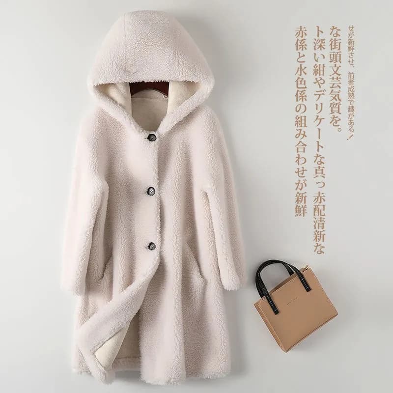 2027 Winter Natural Wool Coats for Woman Mid Length Hooded Fur Coat Woman Clothes High Quality Outerwears Abrigo Mujer