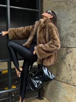 Women Wide Shawl Collar Faux Fur Mid-Length Coat, Hidden Hook Closure Oversized Fluffy, Premium Insulated Winter Warm Outerwear