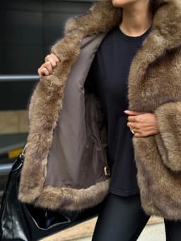 Women Wide Shawl Collar Faux Fur Mid-Length Coat, Hidden Hook Closure Oversized Fluffy, Premium Insulated Winter Warm Outerwear