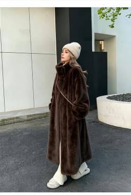 Women Faux Fur Long Coats Jackets Stand Collar Coat Thick Warm Y2k Streetwear Jacket Elegant Work Casual Outerwear Autumn Winter