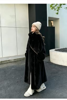 Women Faux Fur Long Coats Jackets Stand Collar Coat Thick Warm Y2k Streetwear Jacket Elegant Work Casual Outerwear Autumn Winter
