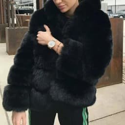 Short Coat Women Fox Faux Fur Coats Hooded Zipper Full Sleeve Thick Warm Elegant Splice Casual Autumn Winter Open Stitch