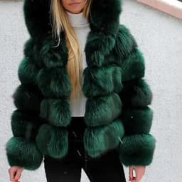 Short Coat Women Fox Faux Fur Coats Hooded Zipper Full Sleeve Thick Warm Elegant Splice Casual Autumn Winter Open Stitch