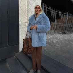 2025 New Mid Length Light Blue Faux Fur Coat Women Autumn Winter Eco Friendly Plush Fashion Temperament Top