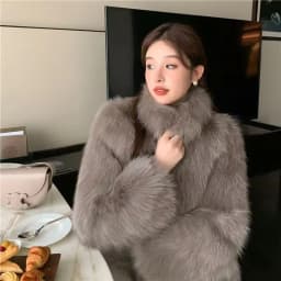 GVUW Korean Fashion Stand Up Collar Thickened Warm Women's Fur Coat Casual All-match Loose Coat 2026 Autumn New 17S4643