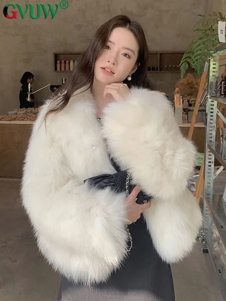 GVUW Korean Fashion Stand Up Collar Thickened Warm Women's Fur Coat Casual All-match Loose Coat 2026 Autumn New 17S4643