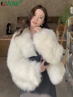 GVUW Korean Fashion Stand Up Collar Thickened Warm Women's Fur Coat Casual All-match Loose Coat 2026 Autumn New 17S4643