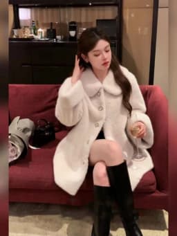 Eco-Friendly Faux Mink Fur Jacket Women's Winter Warm Coat Doll Collar Plush Outerwear Commute Style Long Sleeve Three Buttons