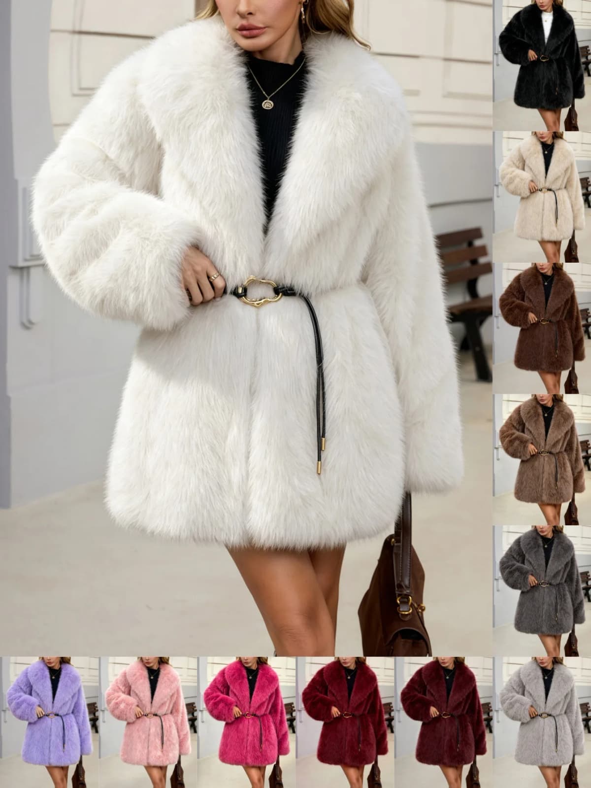 Women's Autumn Winter Faux Fur Coat New Environmentally Friendly Faux Fox Fur Waistband Jacket for Ladies