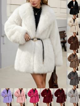 Women's Autumn Winter Faux Fur Coat New Environmentally Friendly Faux Fox Fur Waistband Jacket for Ladies