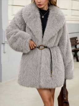 Women's Autumn Winter Faux Fur Coat New Environmentally Friendly Faux Fox Fur Waistband Jacket for Ladies
