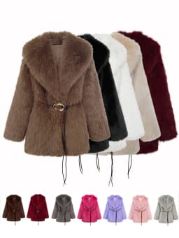 Women's Autumn Winter Faux Fur Coat New Environmentally Friendly Faux Fox Fur Waistband Jacket for Ladies