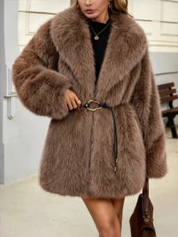 Women's Autumn Winter Faux Fur Coat New Environmentally Friendly Faux Fox Fur Waistband Jacket for Ladies