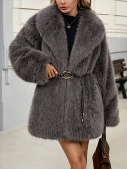 Women's Autumn Winter Faux Fur Coat New Environmentally Friendly Faux Fox Fur Waistband Jacket for Ladies