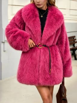 Women's Autumn Winter Faux Fur Coat New Environmentally Friendly Faux Fox Fur Waistband Jacket for Ladies