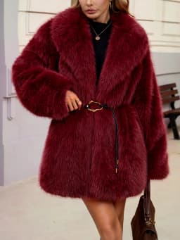 Women's Autumn Winter Faux Fur Coat New Environmentally Friendly Faux Fox Fur Waistband Jacket for Ladies