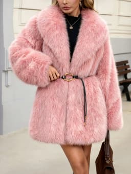 Women's Autumn Winter Faux Fur Coat New Environmentally Friendly Faux Fox Fur Waistband Jacket for Ladies