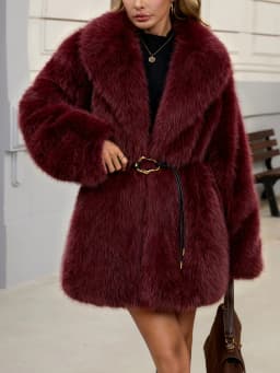 Women's Autumn Winter Faux Fur Coat New Environmentally Friendly Faux Fox Fur Waistband Jacket for Ladies