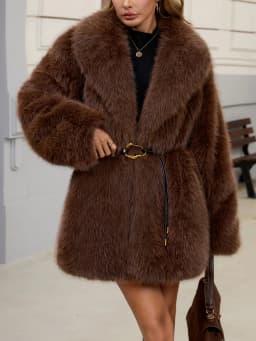 Women's Autumn Winter Faux Fur Coat New Environmentally Friendly Faux Fox Fur Waistband Jacket for Ladies