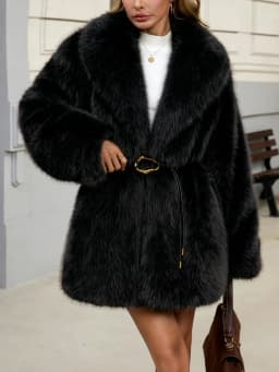 Women's Autumn Winter Faux Fur Coat New Environmentally Friendly Faux Fox Fur Waistband Jacket for Ladies