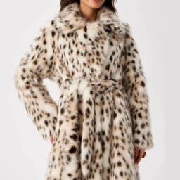 Women Faux Fur Long Coats Jackets Leopard Print Turn Down Collar Coat Thick Warm Y2k Streetwear Jacket Lace Up Autumn Winter