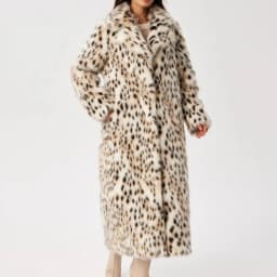 Women Faux Fur Long Coats Jackets Leopard Print Turn Down Collar Coat Thick Warm Y2k Streetwear Jacket Lace Up Autumn Winter