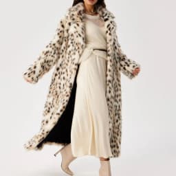 Women Faux Fur Long Coats Jackets Leopard Print Turn Down Collar Coat Thick Warm Y2k Streetwear Jacket Lace Up Autumn Winter