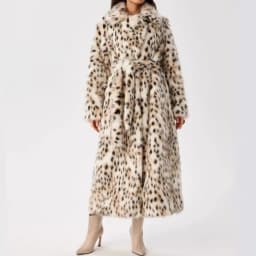 Women Faux Fur Long Coats Jackets Leopard Print Turn Down Collar Coat Thick Warm Y2k Streetwear Jacket Lace Up Autumn Winter
